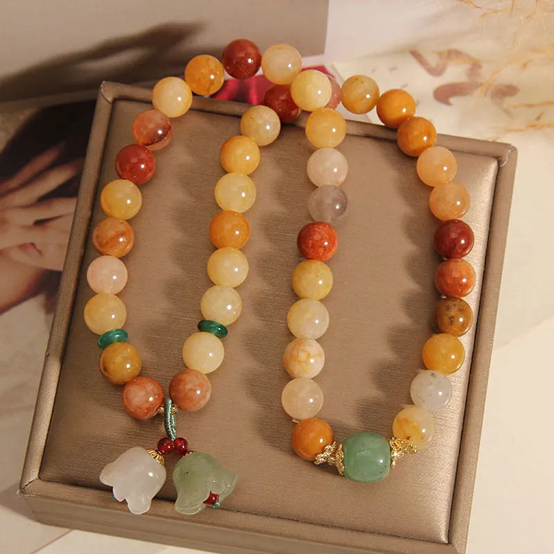 Natural jinsi jade multi-layer bracelet with orchid pendant charm for women