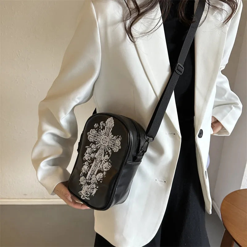 Halloween graffiti phone crossbody bag with cartoon pumpkin ghost bat prints in PU material
