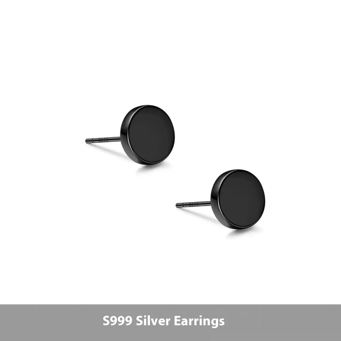 S999 sterling silver flat ear bone studs in silver and black colours, showing six size options from 3mm to 8mm diameter
