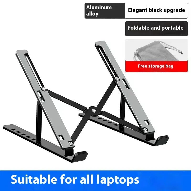Aluminium alloy folding laptop stand in silver colour showing 16-inch size with cooling design