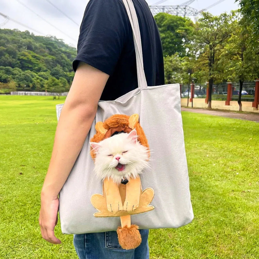 Canvas pet carrier backpack with cartoon pattern design for small dogs and cats