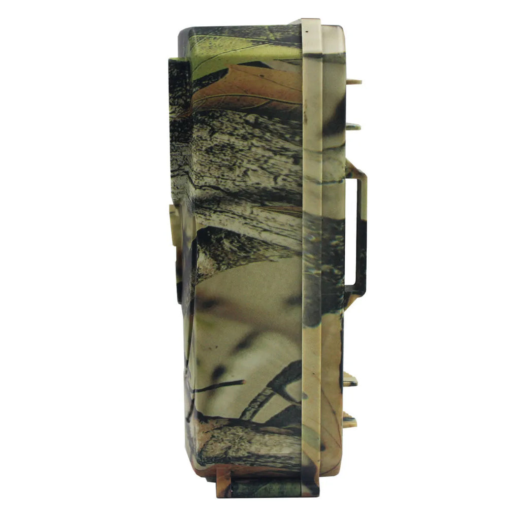Yellow brown 16MP hunting camera with infrared LEDs and compact plastic housing