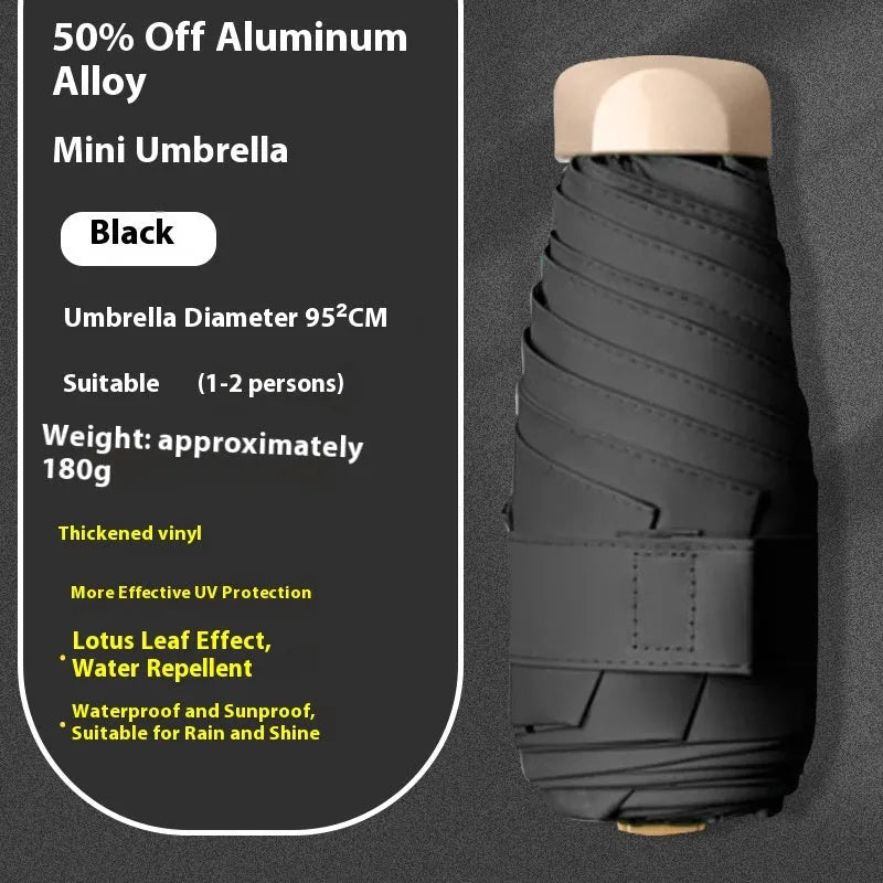 Five-fold manual umbrella with gradient vinyl sunshade showing six alloy bones in beige colour option