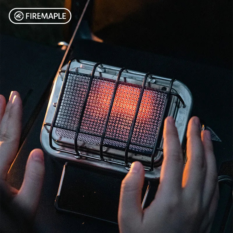 Outdoor heating stove showing expanded 180x167x125mm metal construction with voltage regulator