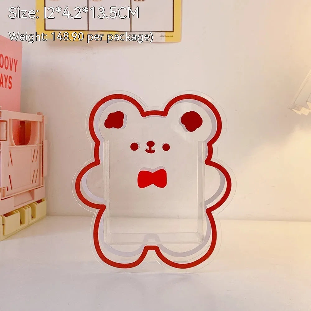 Square clear acrylic storage box with cute character theme decoration for desk organisation
