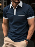Men's loose-fit casual short-sleeve shirt with a chest pocket and zipper detail on the front.