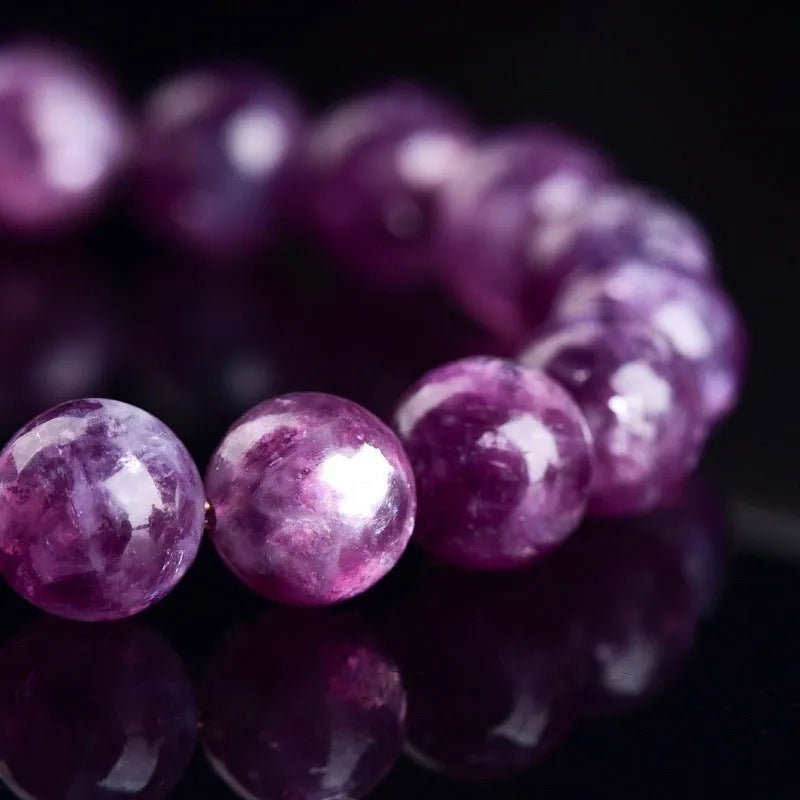 Purple polished grandmother crystal bead bracelet in geometric unisex Korean style.