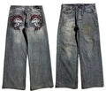 Men's grey washed-out jeans with wide-leg workwear design and straight-cut silhouette