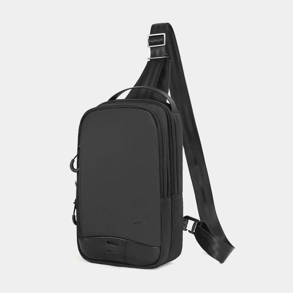 Casual black TPU camouflage pattern chest bag with single shoulder strap and soft handle.