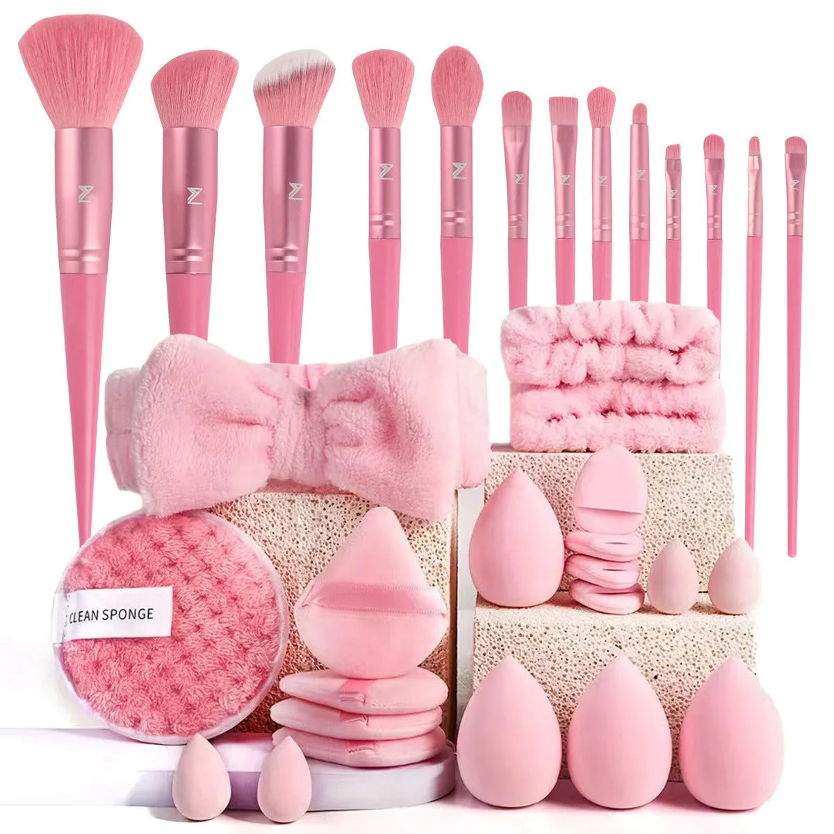 40-piece hydrophilic non-latex makeup sponge beauty tool set in brown pink purple colour options