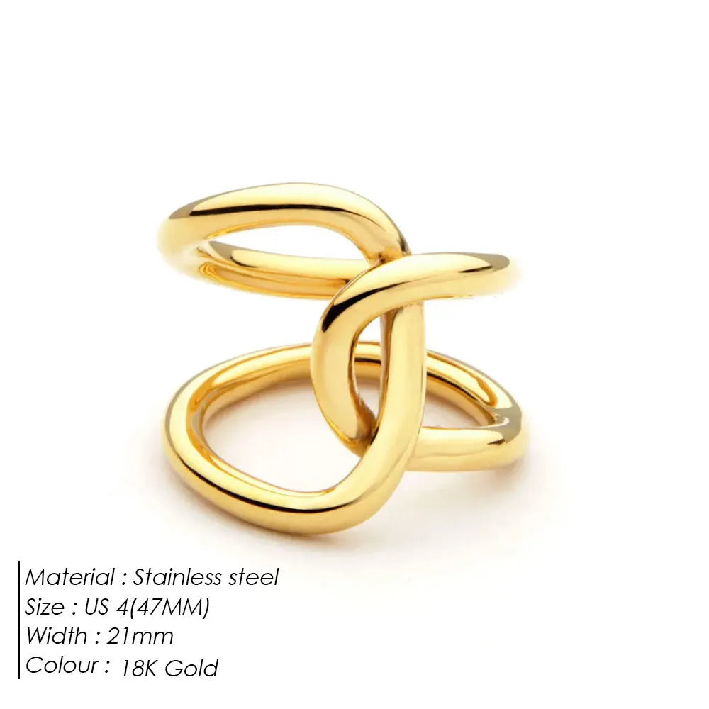 Women's stainless steel adjustable knot ring with geometric U-shape and opening design
