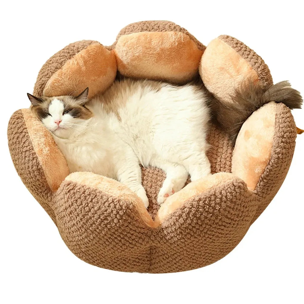 Green cactus petal shaped pet bed with non-slip bottom for cats and small dogs
