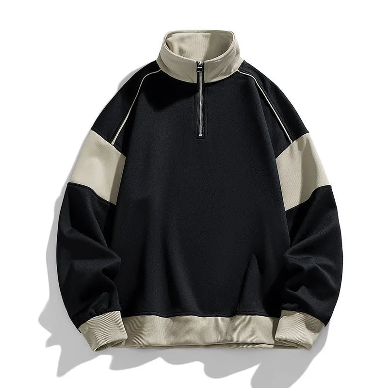 Men's hooded corduroy sweater with drop shoulder design and loose lapels in black colour