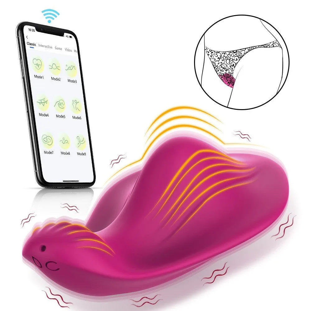 Rose red female vibrator with butterfly design and smartphone APP remote control