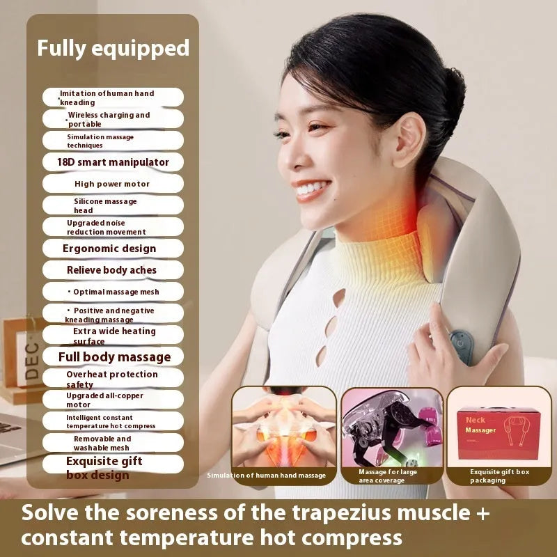 Blue foldable electric neck and shoulder massager with display screen
