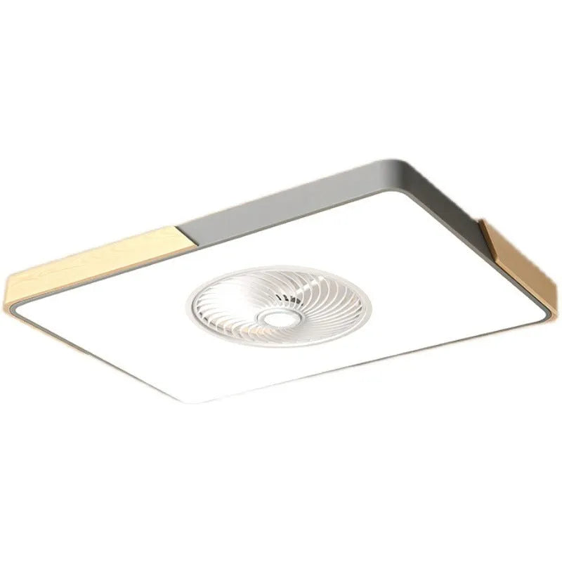 Nordic solid wood fan lamp with PVC shade in rectangular round or square shapes for living room