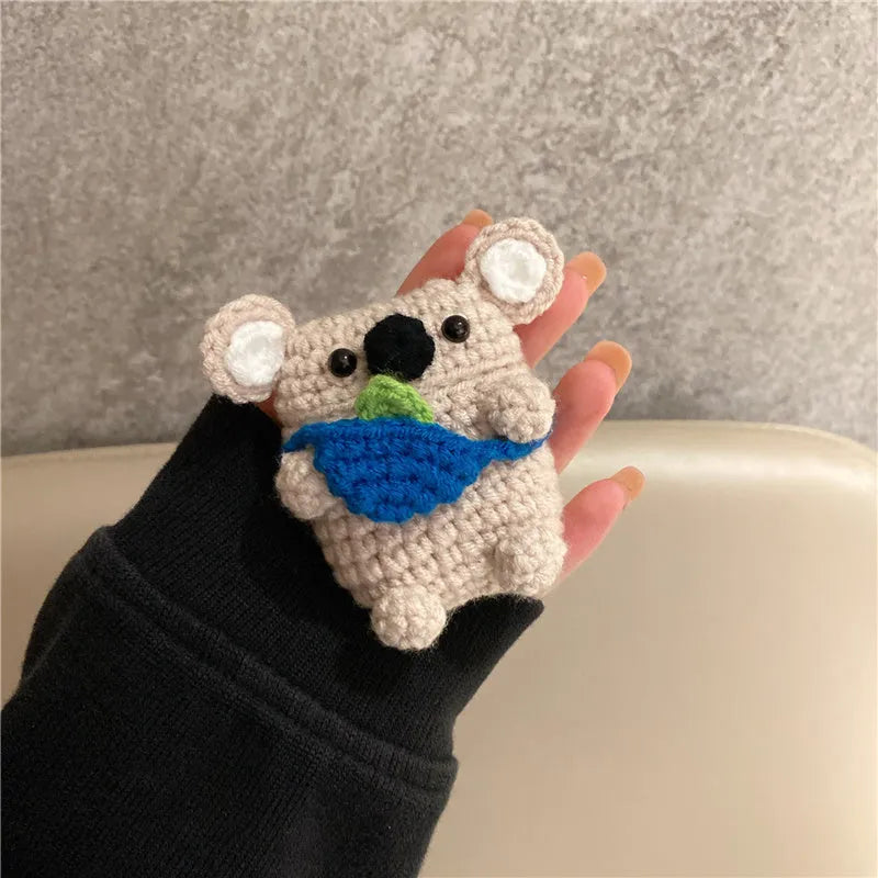 Handmade knitted koala bear backpack cover for AirPods charging case protection
