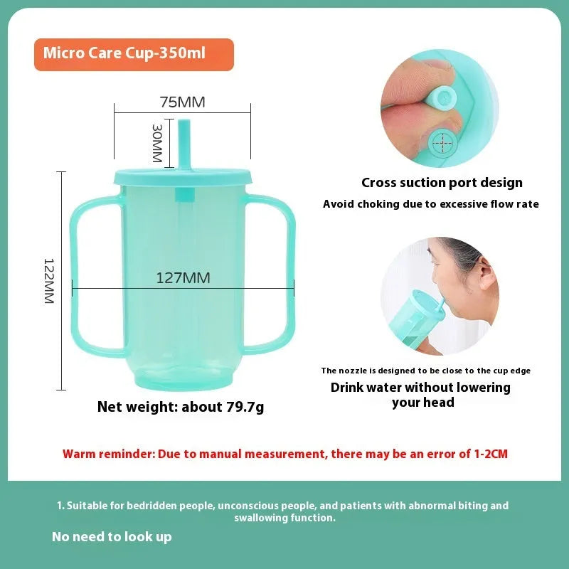Assortment of adult drinking cups including an oblique mouth choke-proof model with a wrist splint.