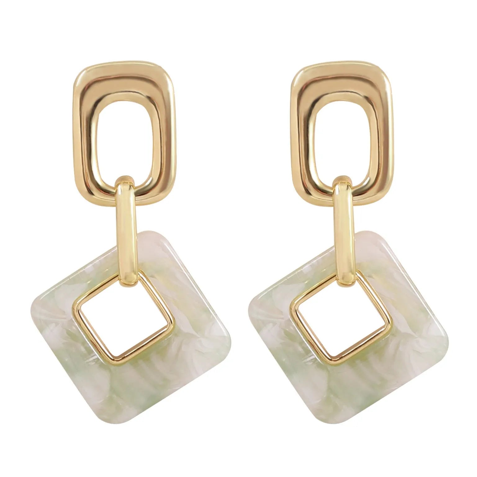 Geometric square hollow earrings with chamfered corners in electroplated copper