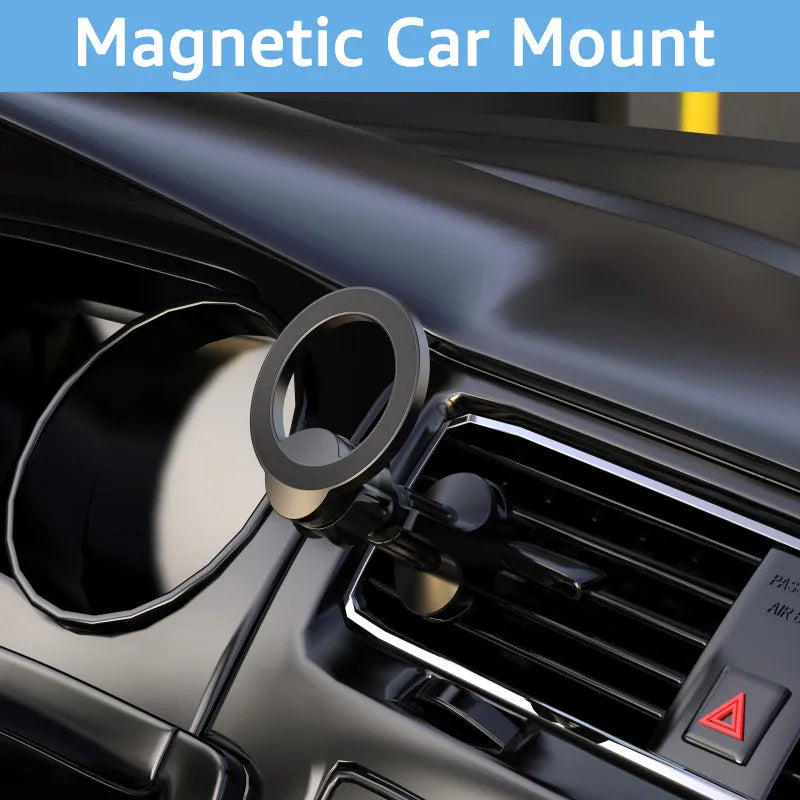 Black magnetic car air vent phone holder with O-ring bracket for smartphones