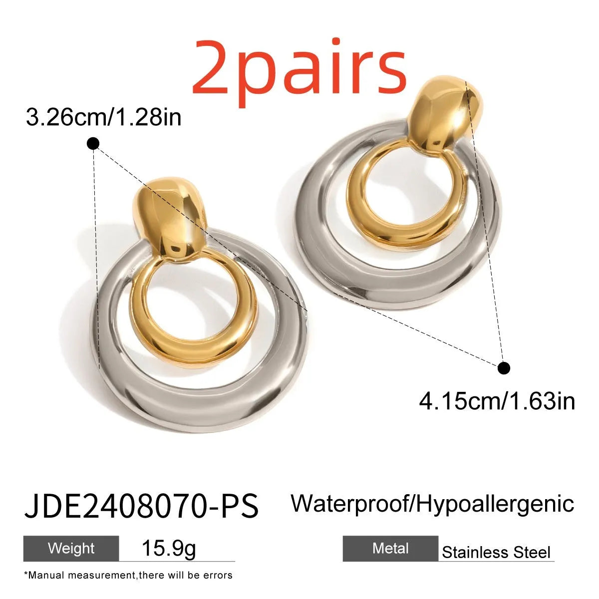 Round double layer hollow stud earrings with gold electroplated surface on titanium steel