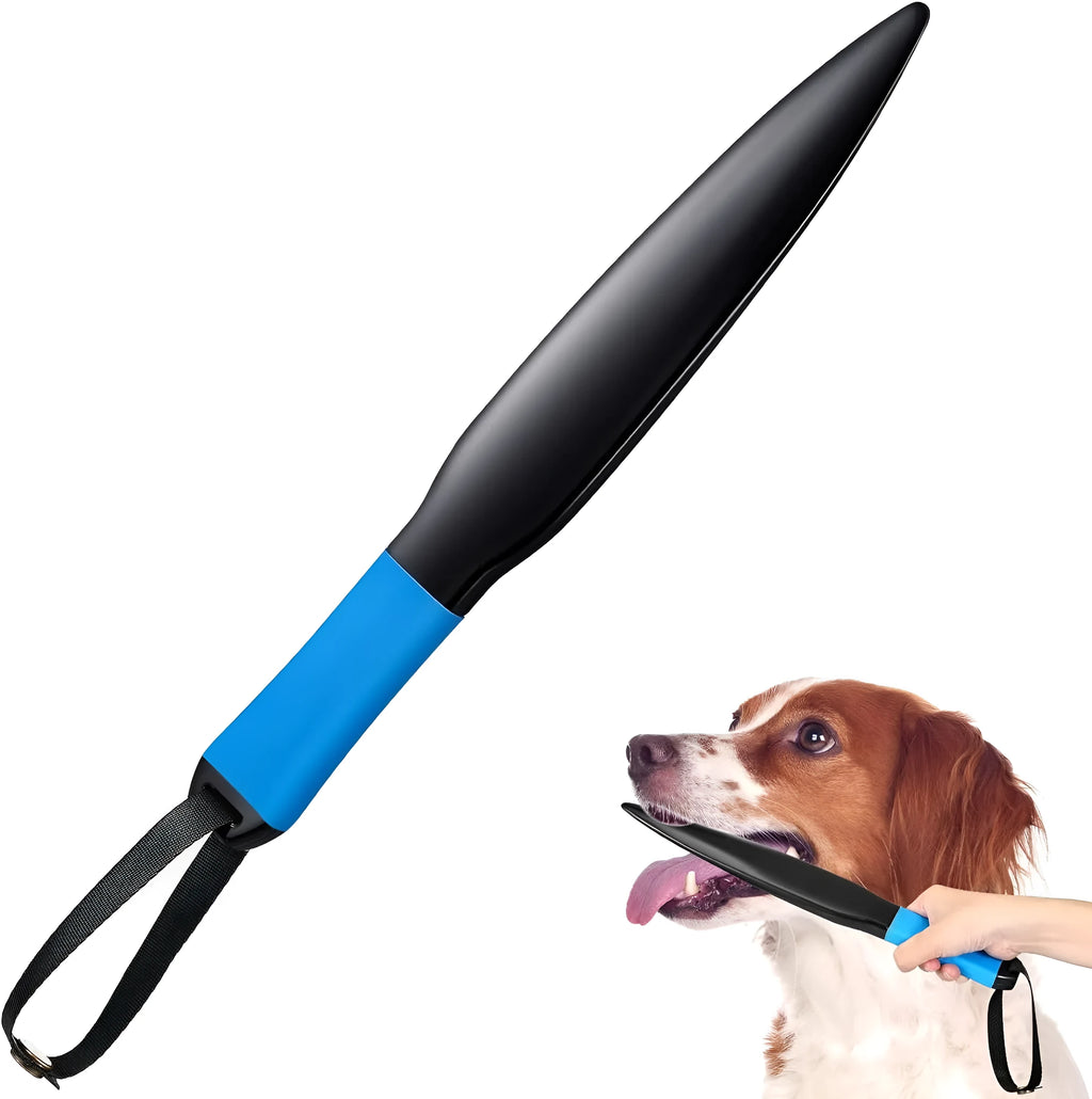 Blue handled dog break stick made of nylon, measuring 35 cm long, for training small and medium dogs.