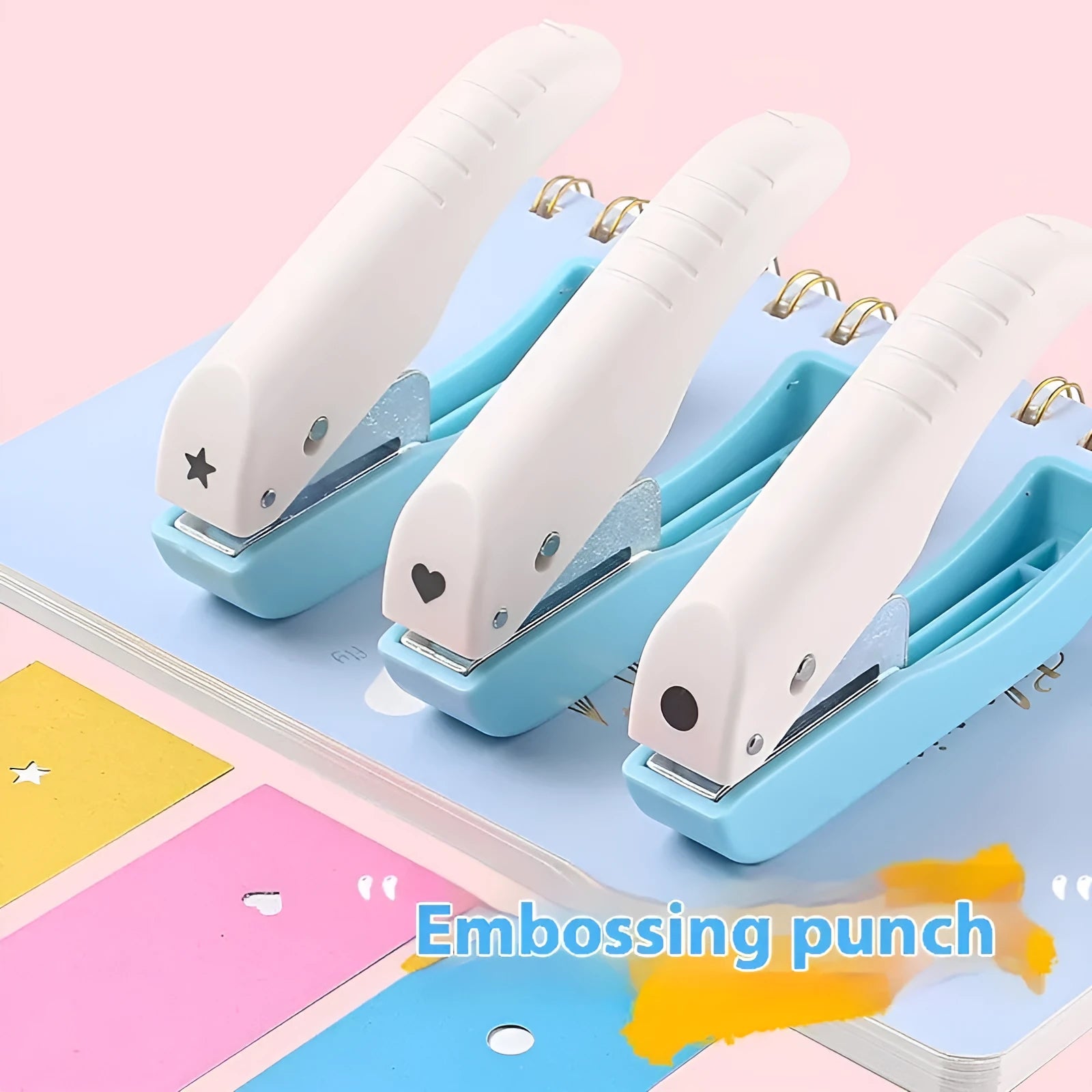 Small manual embossing punch tool for paper with Love, Star, 4mm and 6mm round patterns