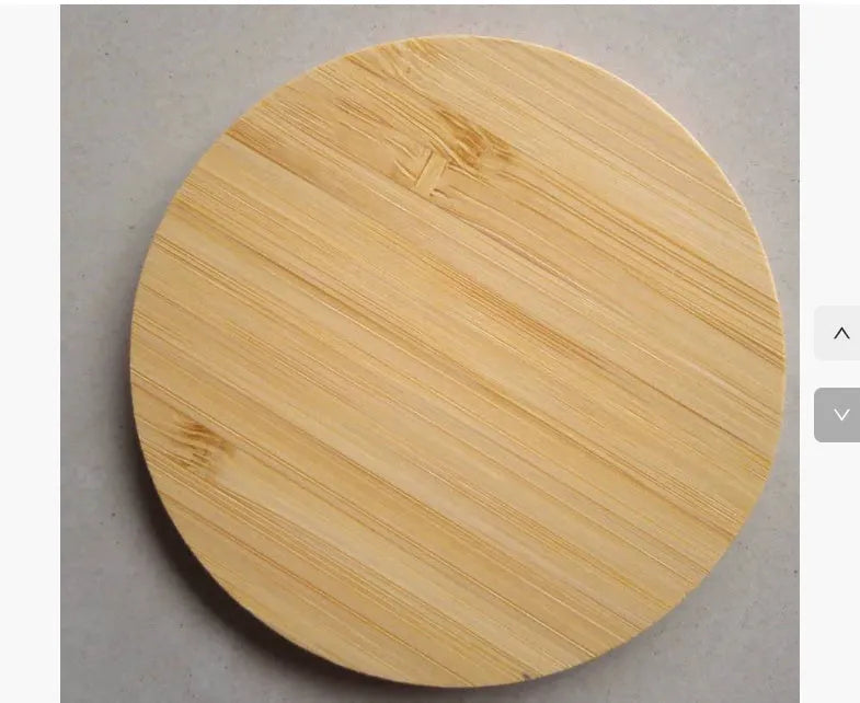 Brown wooden bamboo square 5W QI wireless charger on a desk