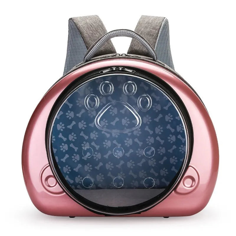 Transparent space capsule cat carrier bag in PC canvas, shown in Rose Gold, Luxury Silver, and Champagne Gold colour variants.