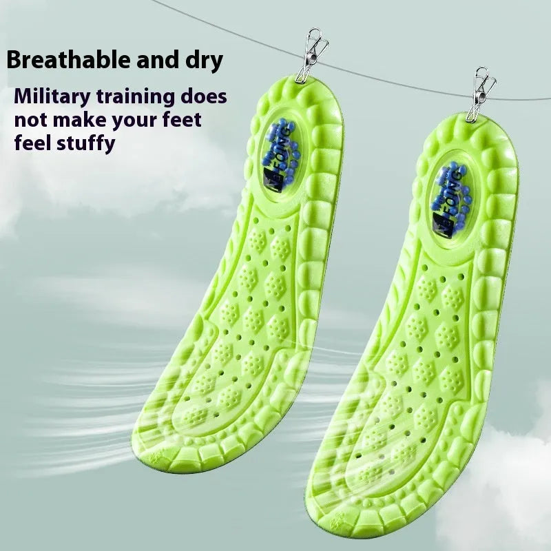 Green PU air cushion sports insoles with argy wormwood for shock absorption and breathability