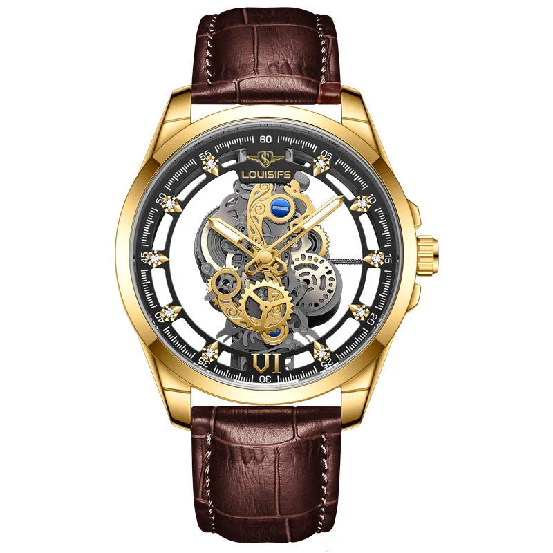 Men's Swiss double-sided hollow business quartz watch in 12mm thickness