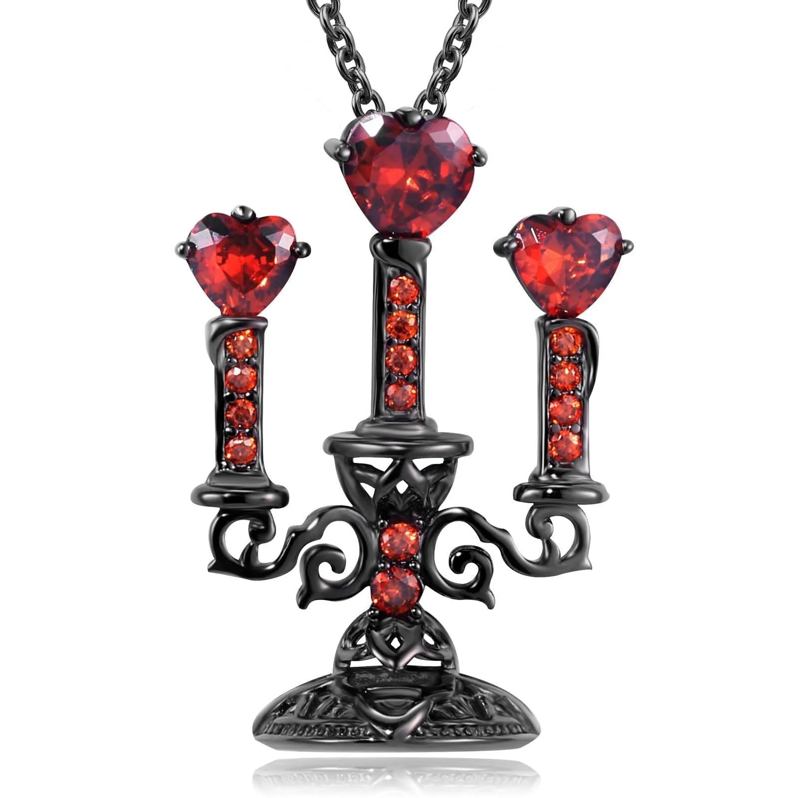 Women's retro gothic necklace with hollow candlestick pendant and cross chain in antique finish.