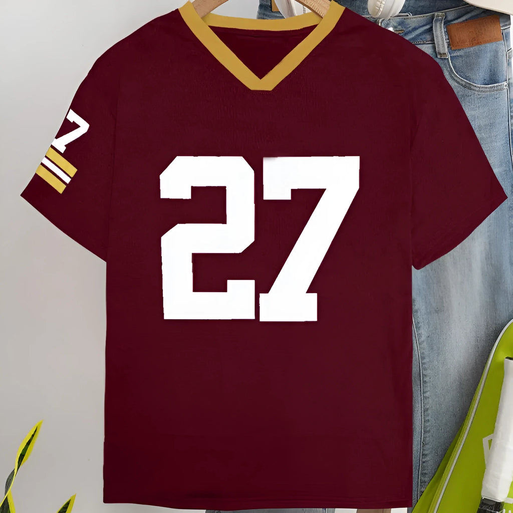Loose fit cotton t-shirt with digital printed contrasting colour design in red or green options