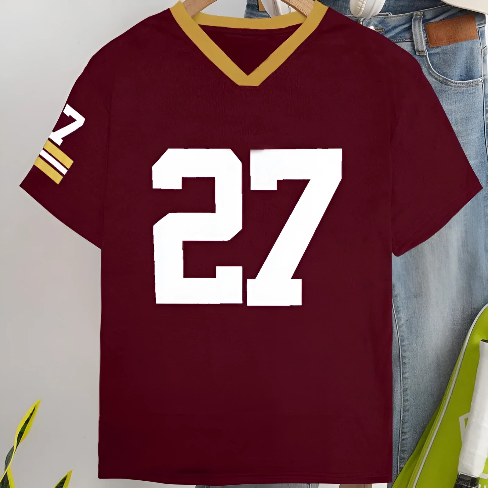 Loose fit cotton t-shirt with digital printed contrasting colour design in red or green options
