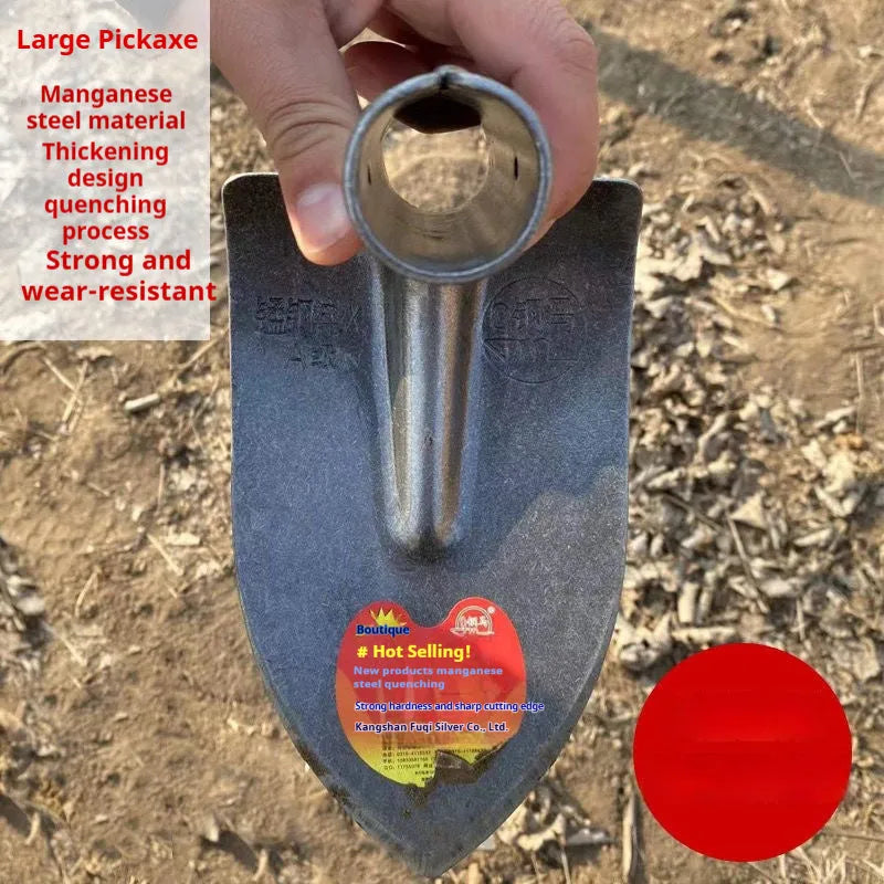 Manganese steel agricultural flat hoe with a pointed steel horse tip for ploughing and weeding.