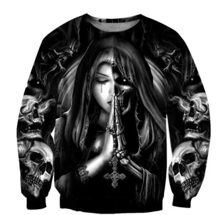 Halloween skull anime 3D print hooded sweatshirt available in multiple sizes