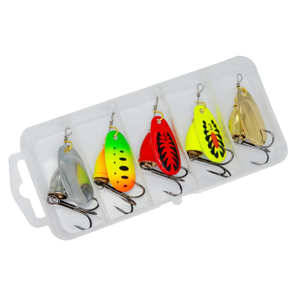 Composite rotating sequin fishing lure with copper bell in multiple colour variations