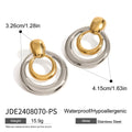 Round double layer hollow stud earrings with gold electroplated surface on titanium steel