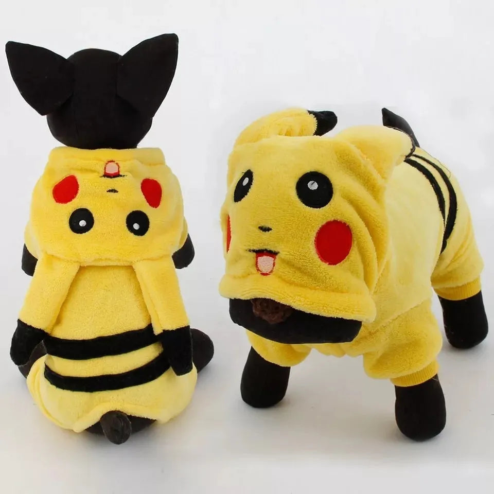 Fleece hooded cat coat with cartoon design on a small pet