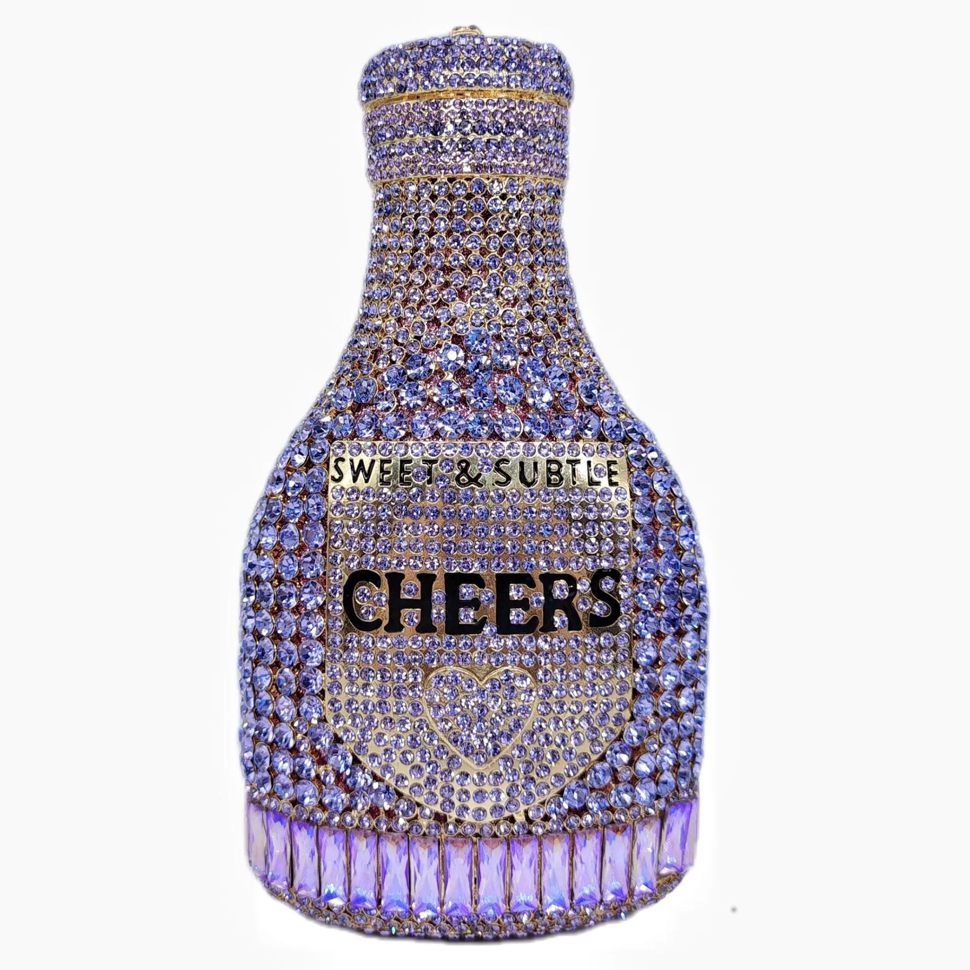 Gold hard shell champagne bottle clutch bag with rhinestones and alloy chain