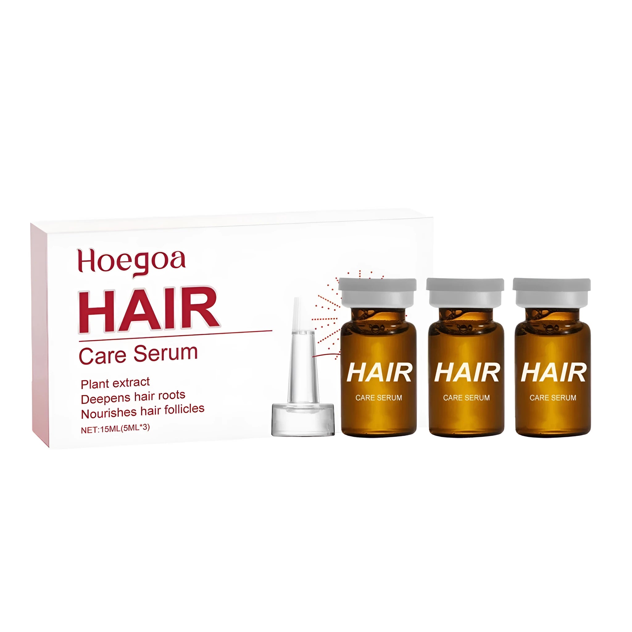 Three small bottles of hair root liquid treatment with botanical oils