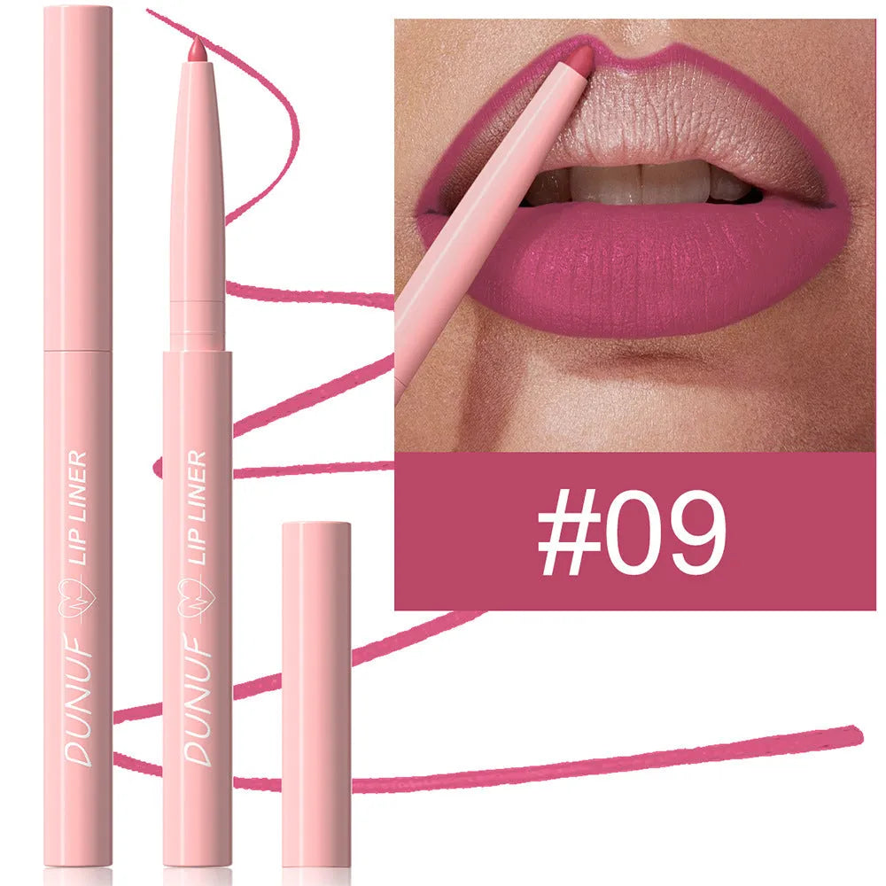 12 Colour Velvet Matte Lip Liner pencil showing range of nude, berry and brown shades.