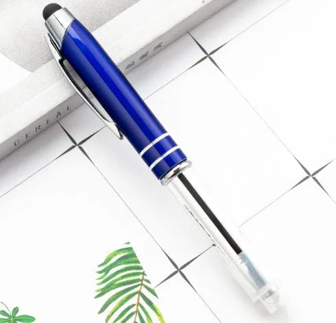 Metal capacitive stylus and ballpoint pen with LED light in five colour options