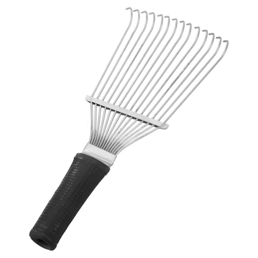Black stainless steel pet grooming rake comb measuring 33cm for dogs and horses