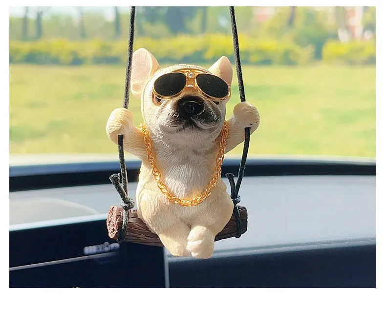 Cartoon bulldog resin car pendant hanging from rearview mirror in black colour option