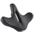 Black leather bicycle saddle cushion with polyurethane foam padding for shock absorption