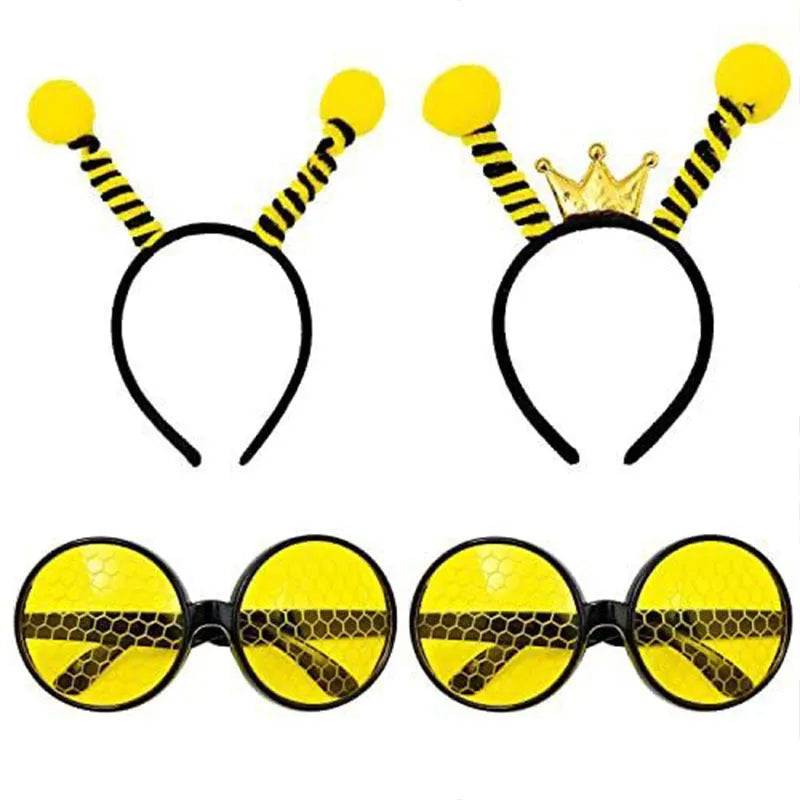Yellow and black bee costume headband and glasses set for fancy dress parties