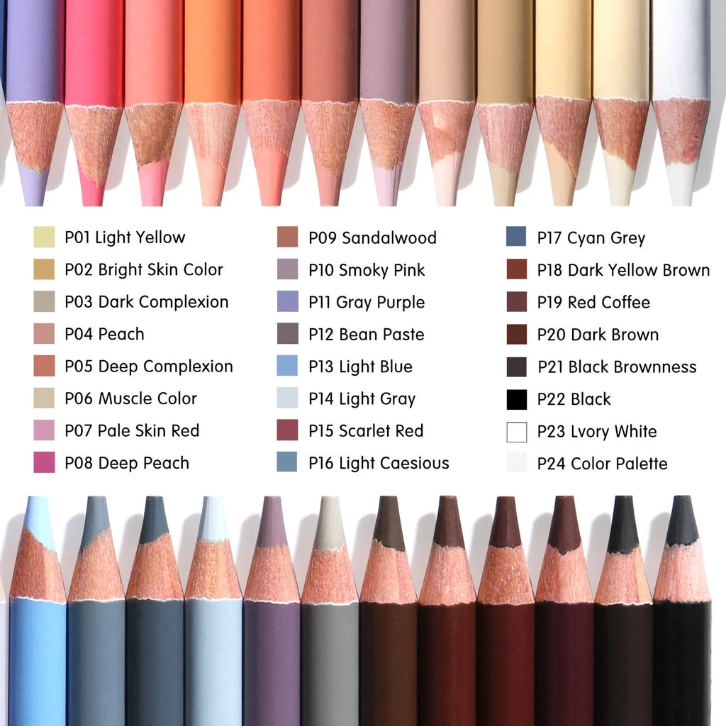 24-colour skin tone pencil set in iron tin with brush pot for portrait drawing
