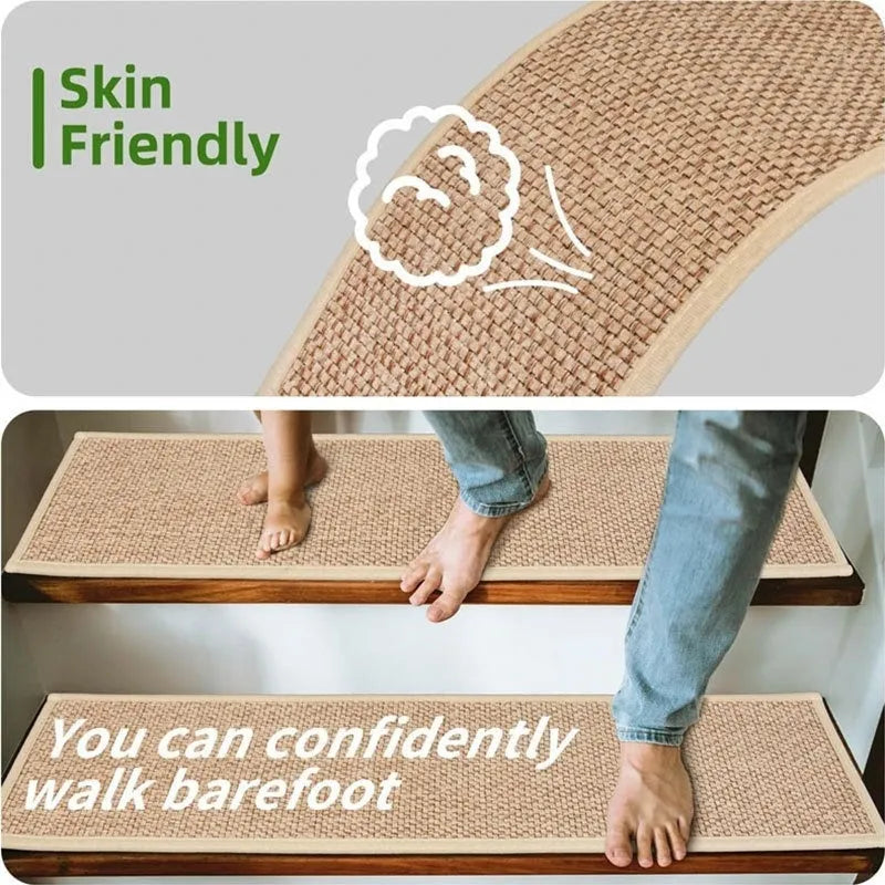Japanese-style linen-like polyester stair mat measuring 20x76cm in camel colour with rubber bottom