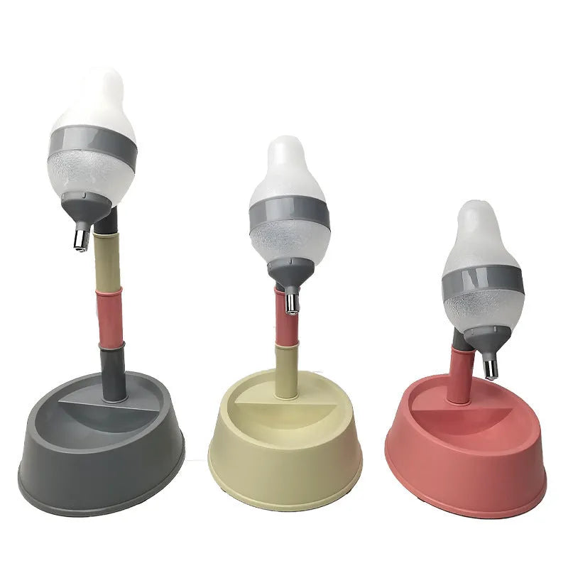 Green adjustable height pet water dispenser with detachable pole and bowl on a floor.